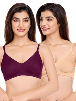 Juliet - Womens Cotton Non-Padded Wire Free T-Shirt Bras (Pack of 2)