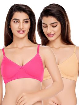 Juliet - Womens Cotton Basic Plain Soft Padded T-Shirt Bras (Pack of 2)