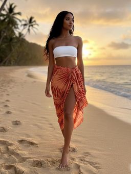 AOBA - Womens Orange Tropical Print Beach Wrap Sarong