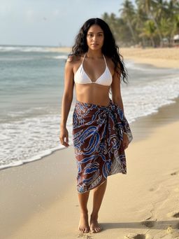 AOBA - Womens Brown Abstract Print Beach Wrap Sarong