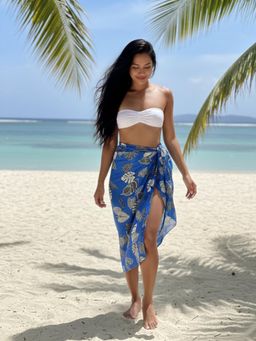 AOBA - Womens Blue Leaf Printed Tie-Up Beach Sarong