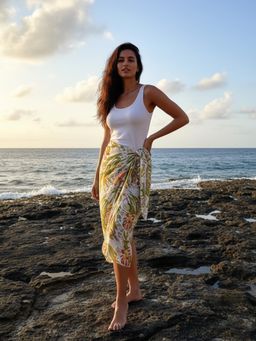 AOBA - Womens Green Tropical Bloom Tie-Up Sarong