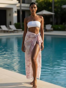 AOBA - Womens Pink Abstract Printed Tie-Up Beach Sarong