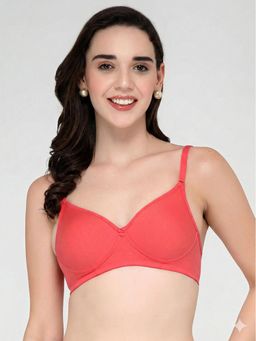 Groversons Paris Beauty - Womens Coral Full Coverage Wire-Free Moulded Cups Cotton Blend Bra