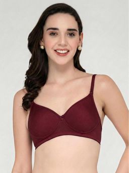 Groversons Paris Beauty - Womens Maroon Full Coverage Wire-Free Moulded Cups Cotton Blend Bra
