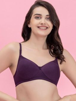 Groversons Paris Beauty - Womens Wine Full Coverage Wire-Free Moulded Cups Cotton Blend Bra