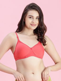 Groversons Paris Beauty - Womens Coral Full Coverage Wire-Free Moulded Cups Solid Bra