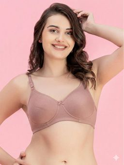 Groversons Paris Beauty - Womens Beige Full Coverage Wire-Free Moulded Cups Solid Bra