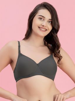 Groversons Paris Beauty - Womens Dark Grey Full Coverage Wire-Free Moulded Cups Solid Bra