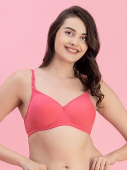 Groversons Paris Beauty - Womens Dark Pink Full Coverage Wire-Free Moulded Cups Solid Bra
