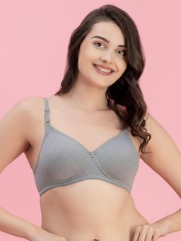 Groversons Paris Beauty - Womens Melange Grey Full Coverage Wire-Free Moulded Cups Solid Bra