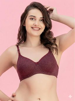 Groversons Paris Beauty - Womens Melange Maroon Full Coverage Wire-Free Moulded Cups Solid Bra