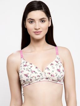 Groversons Paris Beauty - Womens Butter Yellow Full Coverage Lightly Padded Lycra Printed Bra