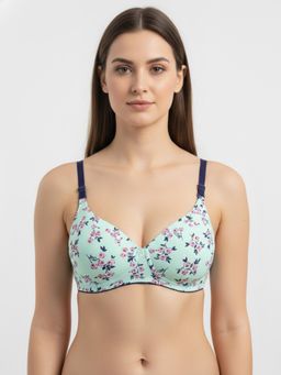 Groversons Paris Beauty - Womens Mint Full Coverage Wire-Free Lightly Padded Lycra Printed Bra