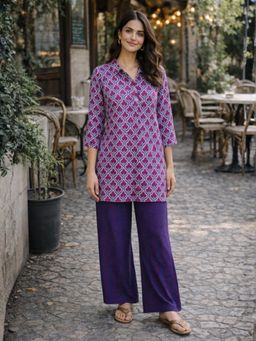 FEATHERS CLOSET - Blue Heritage Pure Cotton Collar Neck Tunic & Pant