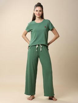Chemistry - Womens Viscose Lycra Ribbed T-Shirt & Wide Leg Pajama
