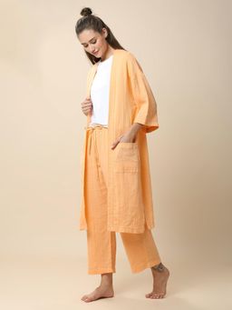 Chemistry - Double Cotton Crinkle Crepe Sleepwear Top with Pant & Kimono Cover-Up