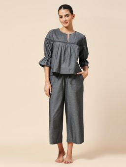 Chemistry - Sleepwear Cotton Chambray Pintucked Yoke Chemise Cropped Top & Pant
