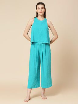 Chemistry - Sleepwear Incut Double Crinkle Cotton Top & Flared Cropped Pant