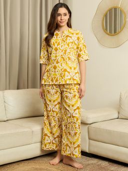 July Nightwear - Womens Cotton Yellow Short Kurti with Pajama