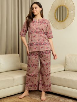 July Nightwear - Womens Cotton Red Short Kurti with Pajama