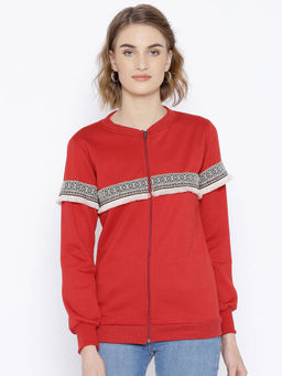 BELLE FILLE - Red Solid Sweatshirt