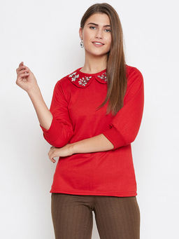 BELLE FILLE - Red Solid Sweatshirt