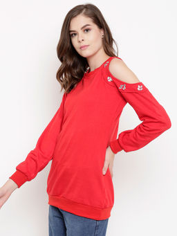 BELLE FILLE - Red Solid Sweatshirt