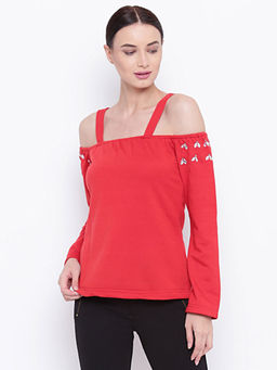 BELLE FILLE - Red Solid Sweatshirt