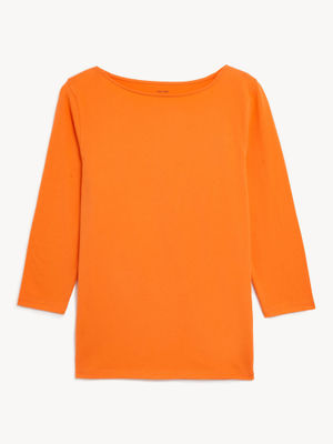 T-shirt Fille Marks & Spencer Orange Coton Mélangé Taille 8-9 Ans Col Rond Manches Courtes Rayé
