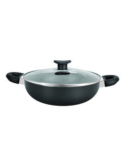 Bergner - Essential Pre Aluminum Nonstick 24cm Kadai With Glass Lid, Induction Botton