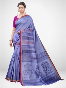 Akhilam - Blue Bhagalpuri Saree With Unstitched Blouse