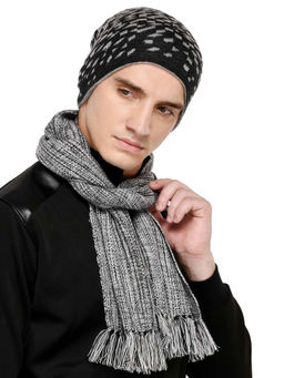 Bharatasya - Unisex Soft Woolen Knitted Handloom Muffler and Cap set in Grey Colour