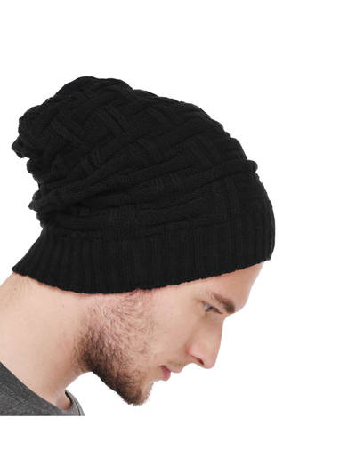 Soft Knitted Unisex Woolen Solid Beanie Cap Black