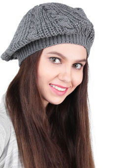 Bharatasya - Grey Winter Woollen Knitted Beret Cap