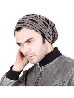 Bharatasya - Mens Stylish Viscose Fabric Ripped Grey Beanie Cap