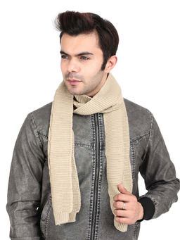 Bharatasya - Unisex Soft Woolen Warm Winter Knitted Muffler in Beige Colour