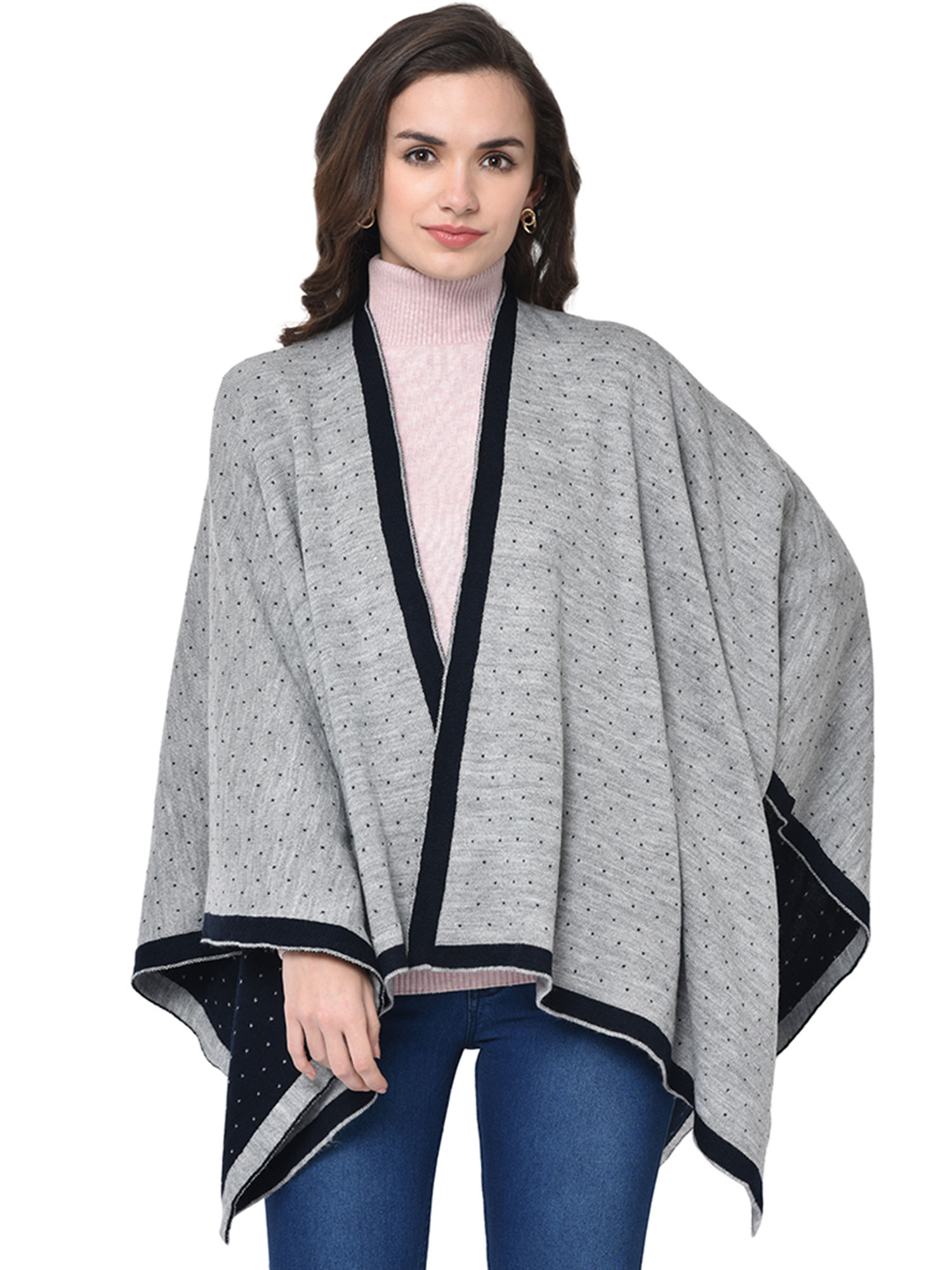 bharatasya Grey Reversible Poncho Style Soft Woollen Stole-picture-11