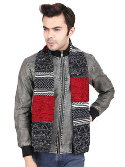 Bharatasya - Unisex Soft Woolen Warm Winter Knitted Jacquard Pattern Muffler in Red and Black