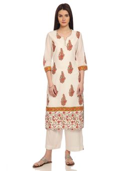 Biba - Off White Straight Printed Kurta