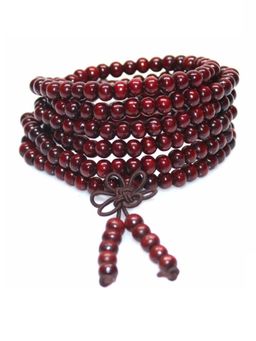 OOMPH - Natural Wood Maroon Buddha Meditation 108 Prayer Beads Mala Layer Bracelet