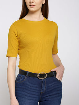 Twenty Dresses by Nykaa Fashion - Black Twisted In Gold Slim Waist Belt