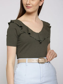 Twenty Dresses by Nykaa Fashion - Cream Twisted In Gold Slim Waist Belt