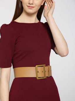 Twenty Dresses by Nykaa Fashion - Tan Big Buckle Broad Waist Belt