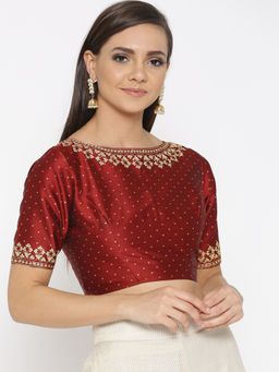 Kaanchie Nanggia - Maroon Silk Embroidered Stitched Blouse