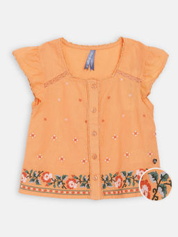 Blue Giraffe - Orange Embroidered Top