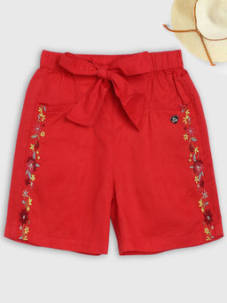 Blue Giraffe - Red Solid Regular Fit Shorts