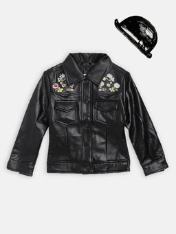 Blue Giraffe - Black Embroidered Bomber