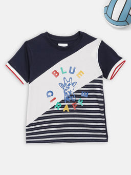 Blue Giraffe - Striped Navy Blue T-shirt