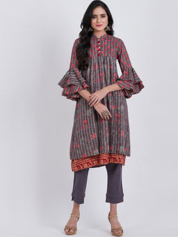 Biba - Purple Floral A-Line Kurta